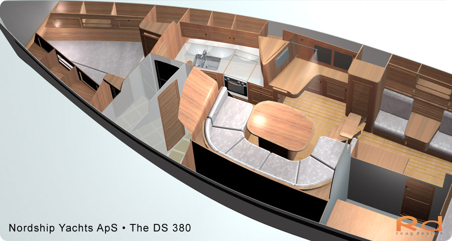 Nordship yachts, dansk design, 3d modellering, roug design, bådindretning. Ergonomiske forhold, roug sejler